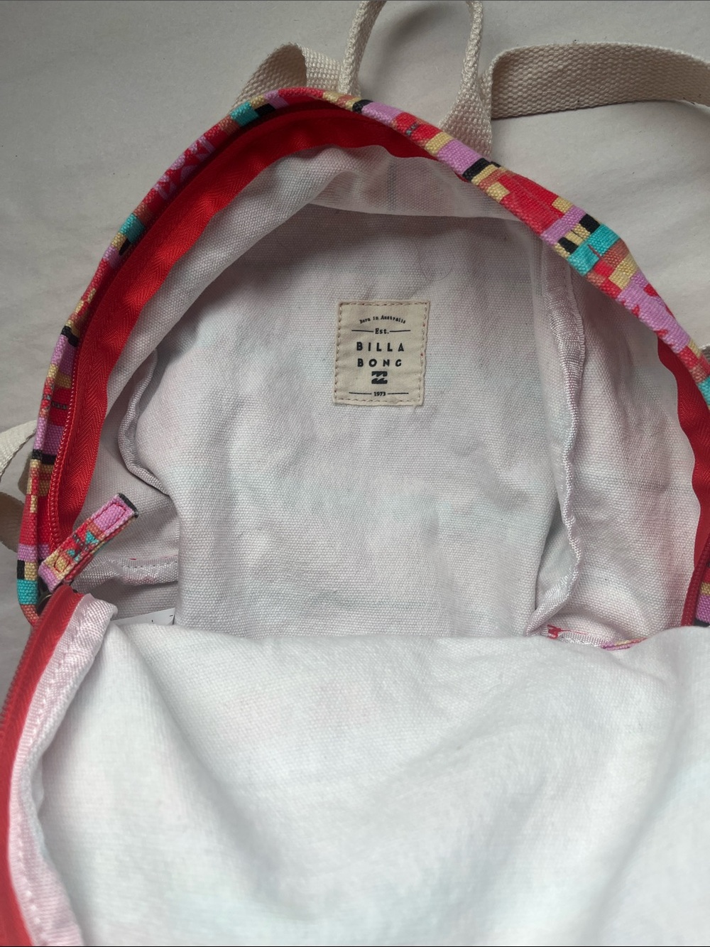 Billabong Pink & Red Aztec Mini Backpack with Cream Straps - Picture 4 of 9